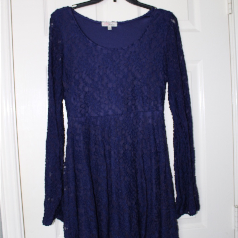 Long Bell Bottom Sleeve Navy Blue Mini Dress